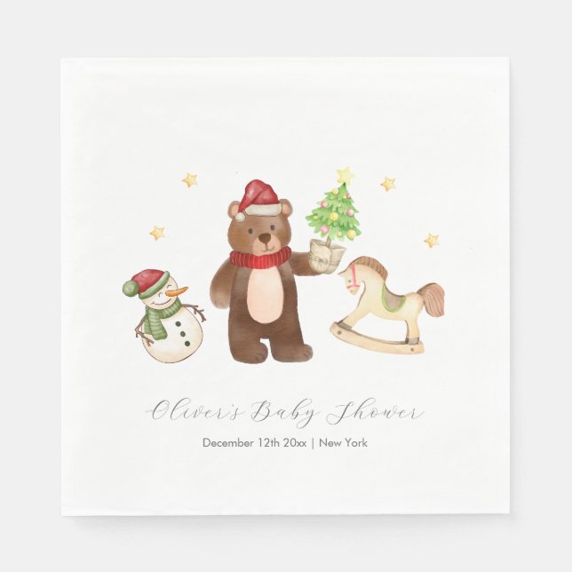 Guardanapo De Papel Winter Woodland Teddy Bear Snowman Baby Shower (Frente)