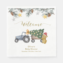Guardanapo De Papel Winter X'mas Tree Tractor Bear Baby Shower Welcome