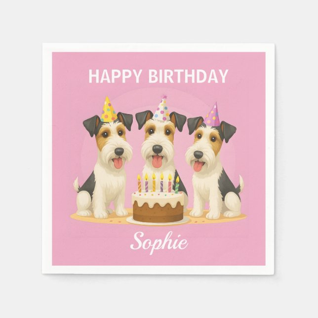 Guardanapo De Papel Wire Hair Fox Terriers Birthday Party (Frente)