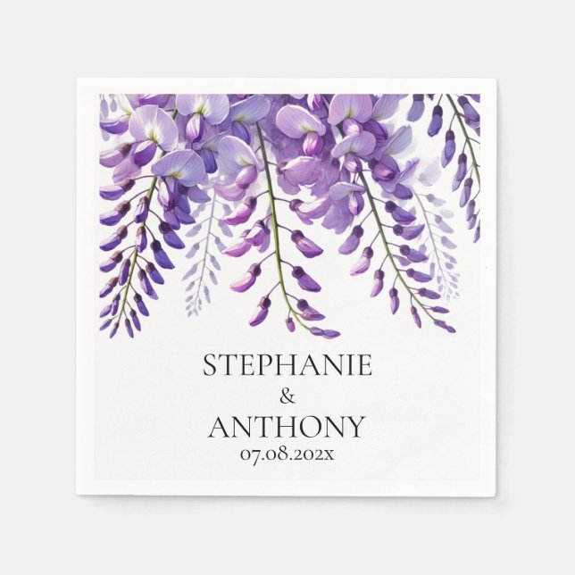 Guardanapo De Papel Wisteria Rustic Purple Floral Elegant Wedding (Frente)
