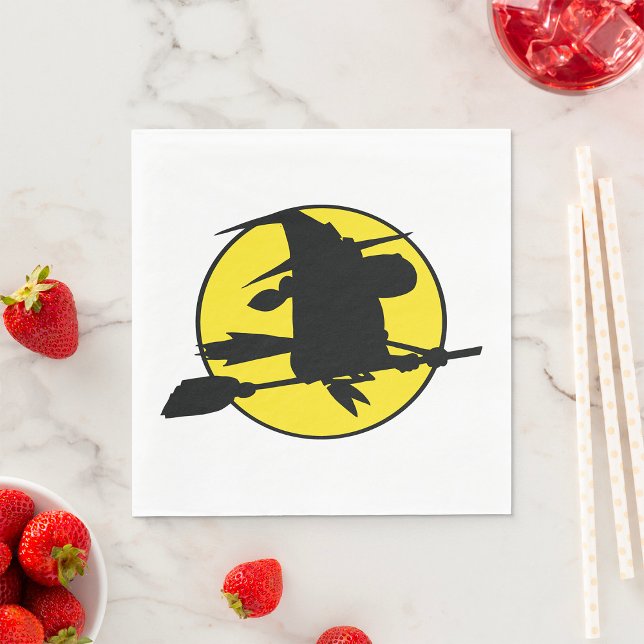 Guardanapo De Papel Witch Silhouette Flying on Broom Against Full Moon (Criador carregado)