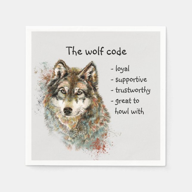 Guardanapo De Papel Wolf Code Inspirational Watercolor Willife Animal (Frente)