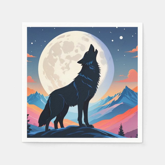 Guardanapo De Papel Wolf Howling Na Lua (Frente)