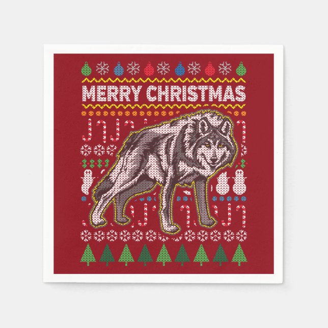 Guardanapo De Papel Wolf Ugly Christmas Sweater (Frente)