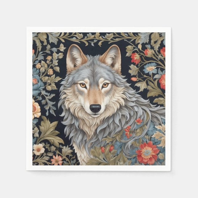 Guardanapo De Papel Wolf William Morris, Cinza Noble, Inspirado (Frente)