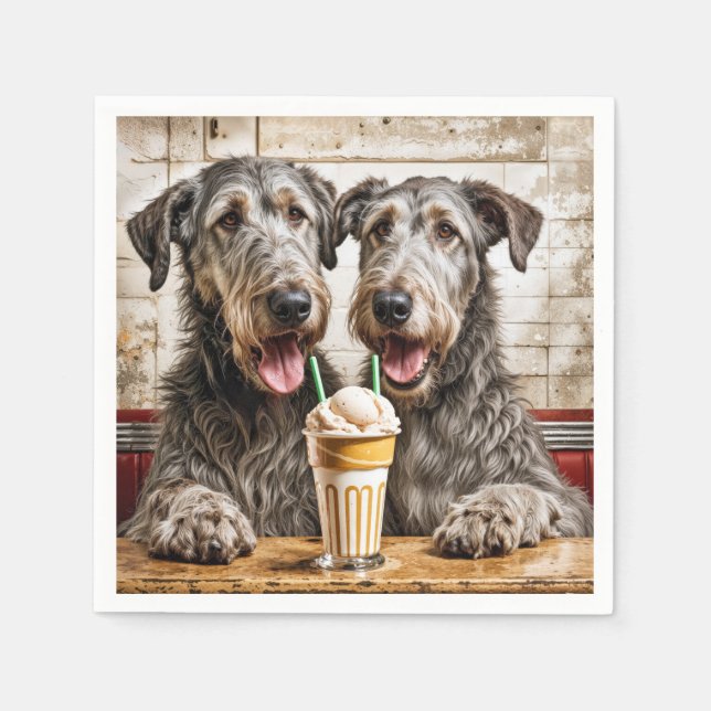 Guardanapo De Papel Wolfhound Irlandês Compartilhando um Milkshake (Frente)