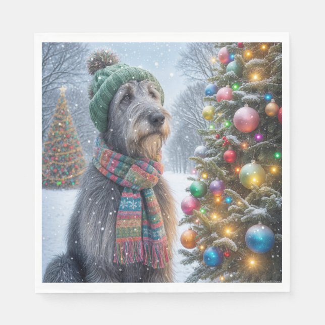 Guardanapo De Papel Wolfhound Irlandês Natal Com Árvore (Frente)