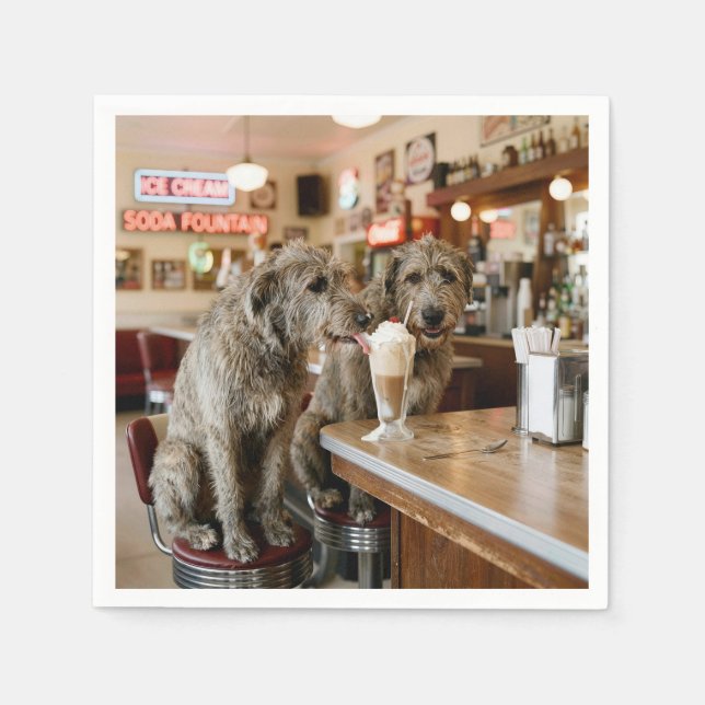 Guardanapo De Papel Wolfhounds Irlandeses Compartilhando um Milkshake (Frente)
