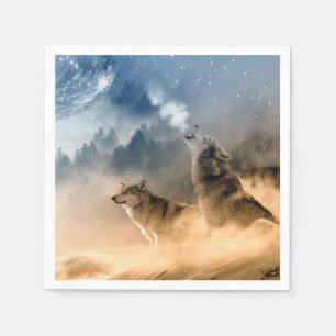 Guardanapo De Papel Wolfs o uivo em uma noite estrelado nevoenta fria
