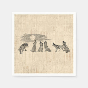 Guardanapo De Papel Wolves Howling na Lua Vintage Wolf Art