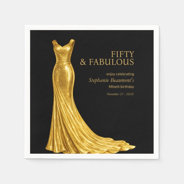 Guardanapo De Papel Woman Elegant Fabulous Golden Dress 50th Birthday (Frente)