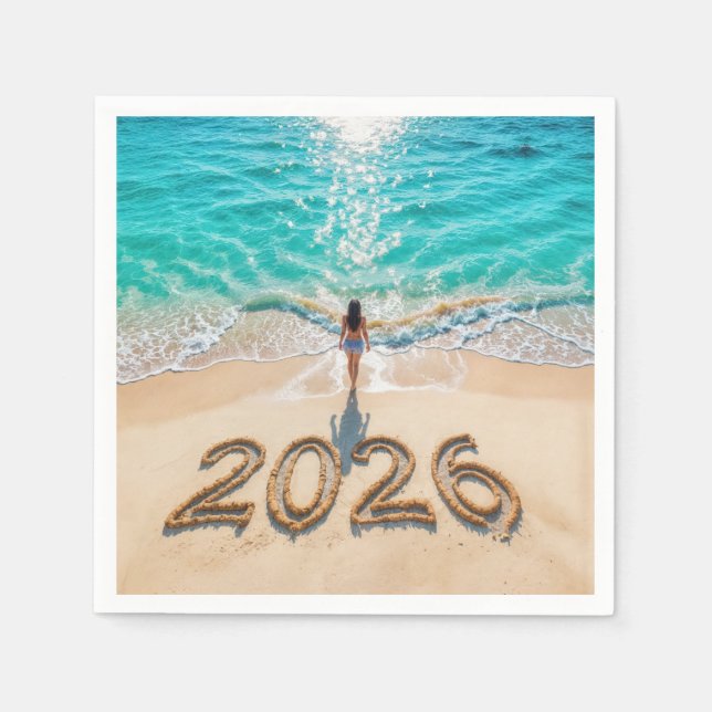 Guardanapo De Papel Woman Walking On a 2026 Beach (Frente)