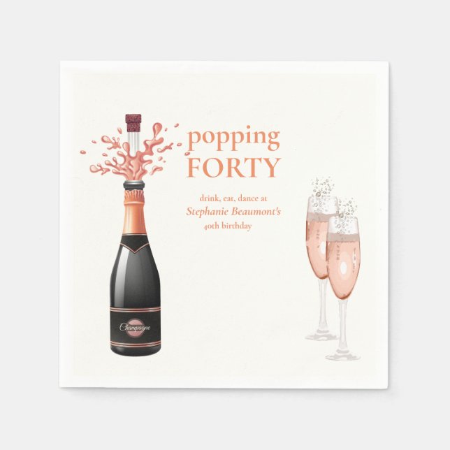 Guardanapo De Papel Woman's Funny Popping Champagne 40th Birthday (Frente)