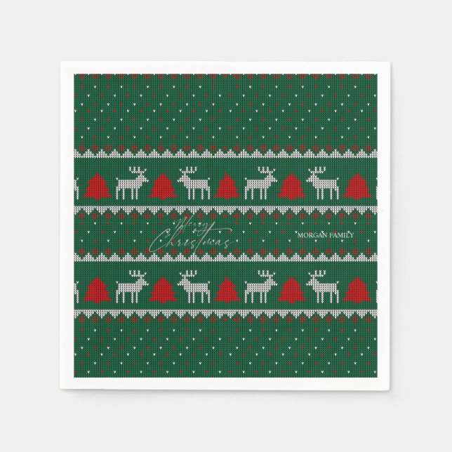 Guardanapo De Papel Wonderland de inverno, Reindeer Pine Tree Green (Frente)