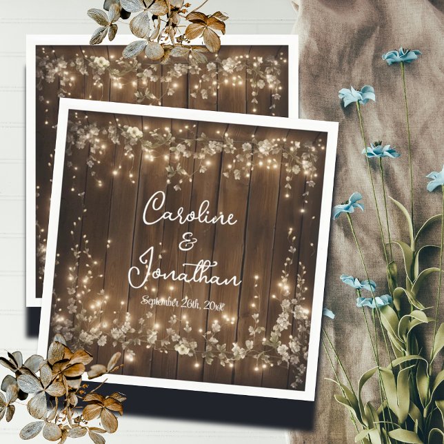 Guardanapo De Papel Wood Rustic String Lights White Floral Weding (Criador carregado)