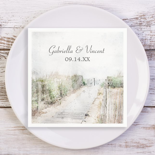 Guardanapo De Papel Wooden Boardwalk para o Casamento de Praia (Set the table at your beach party bridal shower or marriage reception with these coastal napkins.)