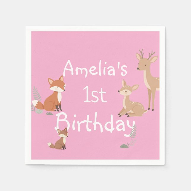 Guardanapo De Papel  Woodland Animal Birthday Party  (Frente)