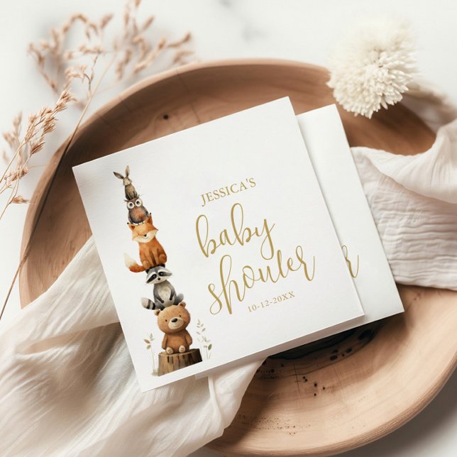 Guardanapo De Papel Woodland Animal chá de fraldas neutro em aquarela (Criador carregado)