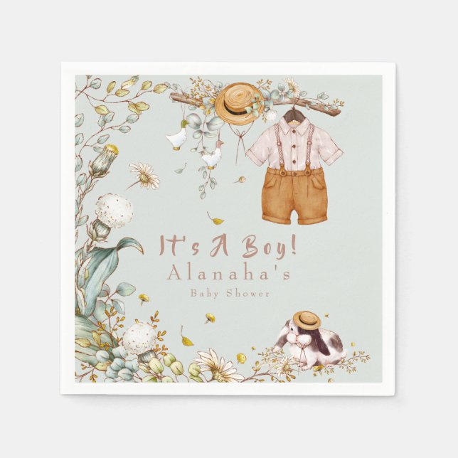 Guardanapo De Papel Woodland Animal Greenery Rustic Boy (Frente)