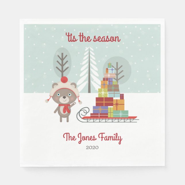 Guardanapo De Papel Woodland Bear Christmas (Frente)