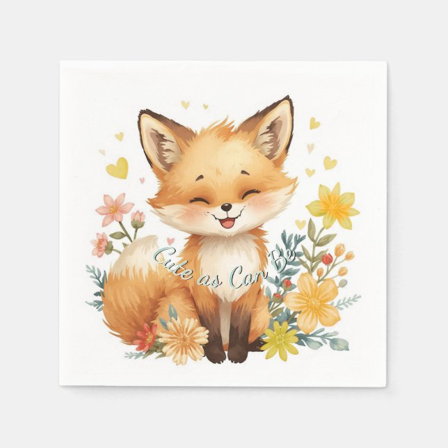 Guardanapo De Papel Woodland Birthday Fox Yellow Hearts Neutral Party (Frente)