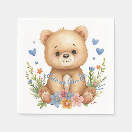 Guardanapo De Papel Woodland Birthday Watercolor Bear Blue Hearts Boy