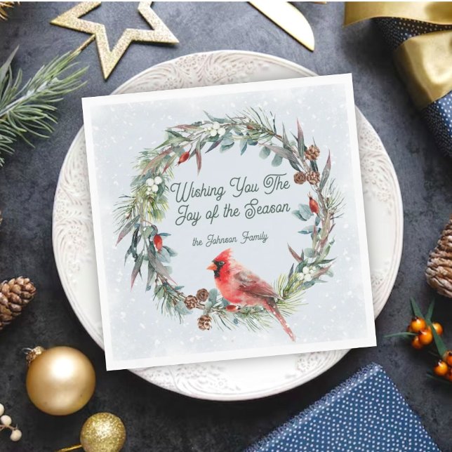 Guardanapo De Papel Woodland Christmas Wreath, Cardinal, Snowflakes (Criador carregado)