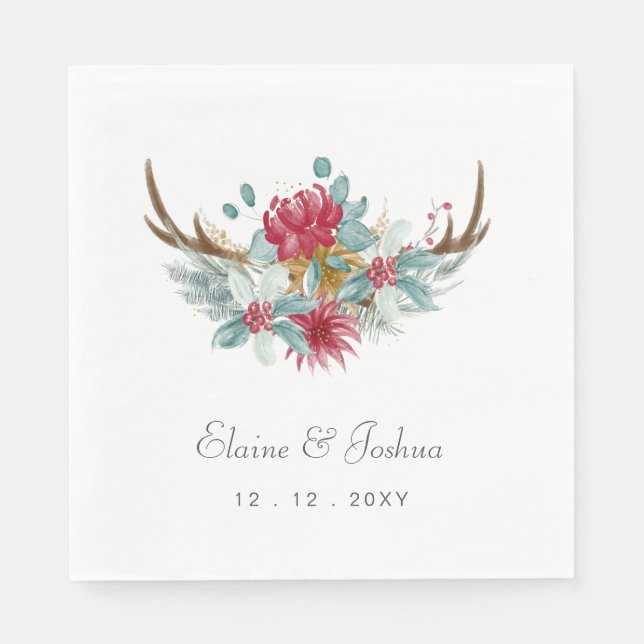 Guardanapo De Papel Woodland Deer Floral Casamento no inverno (Frente)