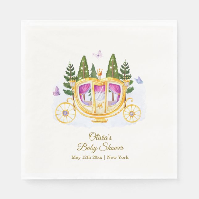 Guardanapo De Papel Woodland Fairytale Princess Carriage Baby Shower (Frente)