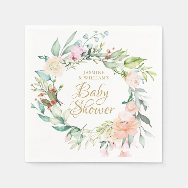 Guardanapo De Papel Woodland Floral Roses Couples Baby Shower/Sprinkle (Frente)