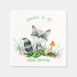 Guardanapo De Papel Woodland Forest Raccoon Cute Birthday Napkins