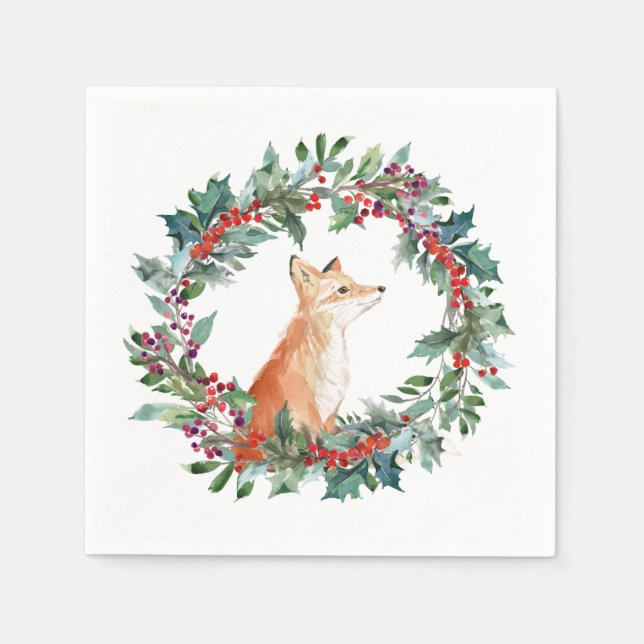 Guardanapo De Papel Woodland Fox Christmas (Frente)