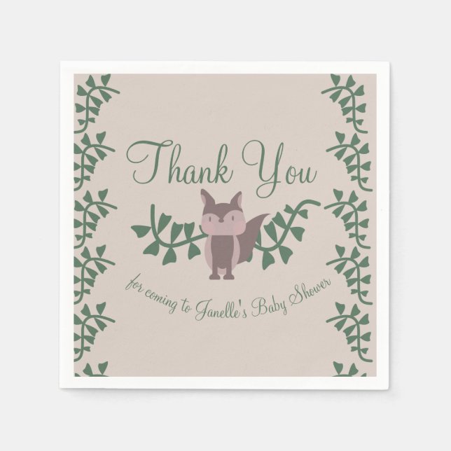 Guardanapo De Papel Woodland Fox Greenery Chá de fraldas Rustic (Frente)