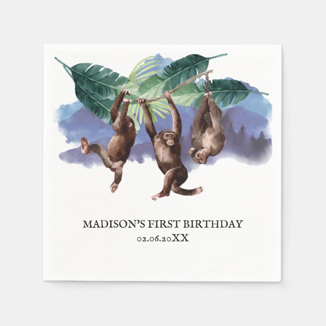 Guardanapo De Papel Woodland Monkey Birthday Personalizado (Frente)