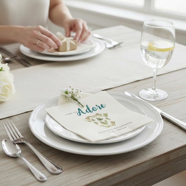 Guardanapo De Papel Woodland Oak Leaf "Adore" Baby Shower Napkin (Criador carregado)