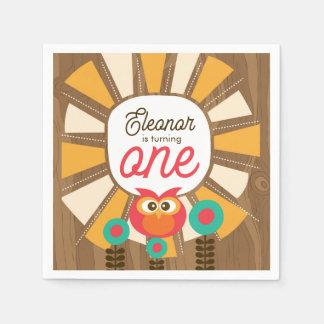 Guardanapo De Papel Woodland Owl First Birthday Invitation – One Year 