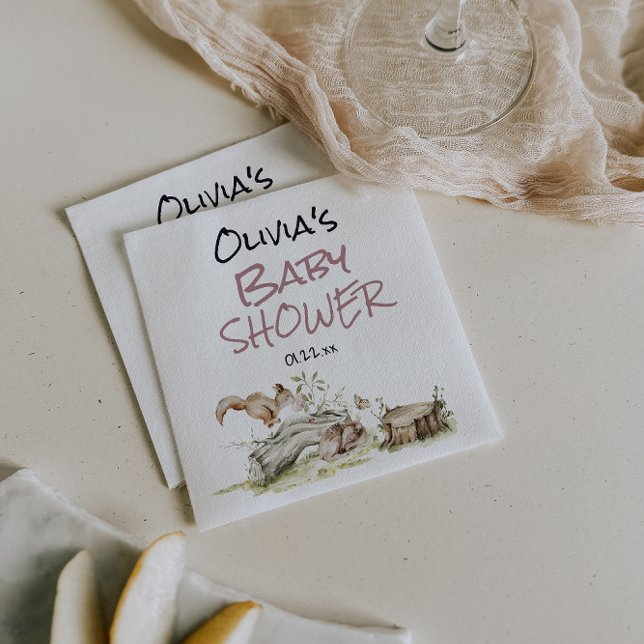 Guardanapo De Papel Woodland Pink Girl Wild Forest Animal Baby Shower (Criador carregado)