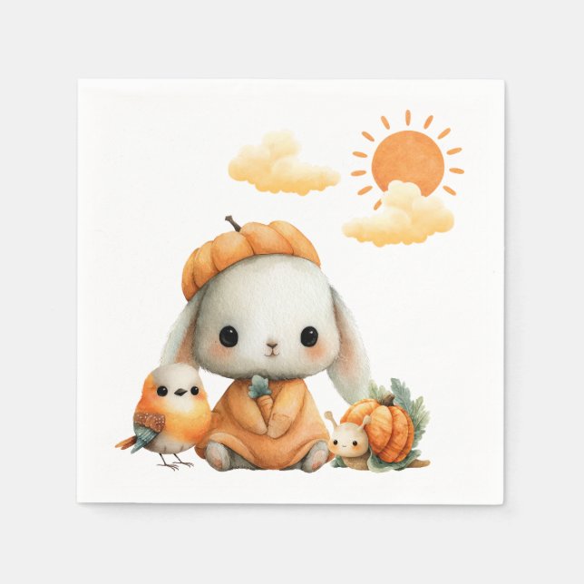 Guardanapo De Papel Woodland Rabbit Snail Bird Fall Kids' Birthday  (Frente)