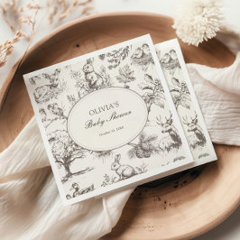 Guardanapo De Papel Woodland Sketch Allover Print Baby Shower