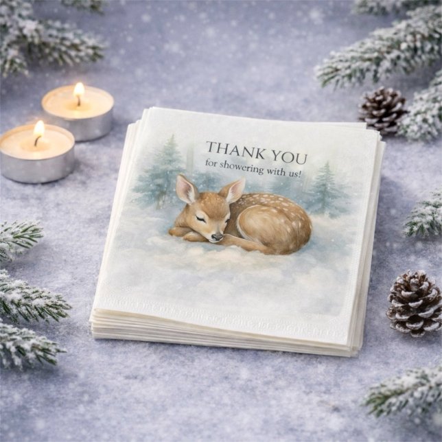 Guardanapo De Papel Woodland Sleeping Baby Deer Winter Baby Shower (Woodland Sleeping Baby Deer Winter Baby Shower Napkins)