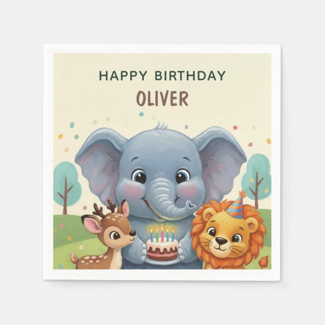 Guardanapo De Papel Woodland Storybook Animals Happy Birthday (Frente)