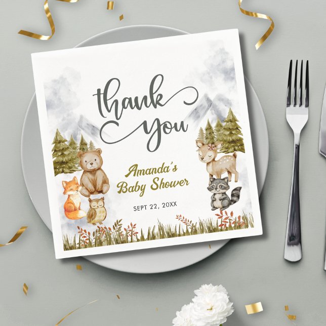 Guardanapo De Papel Woodland Thank You Forest Animals Baby Shower (Criador carregado)