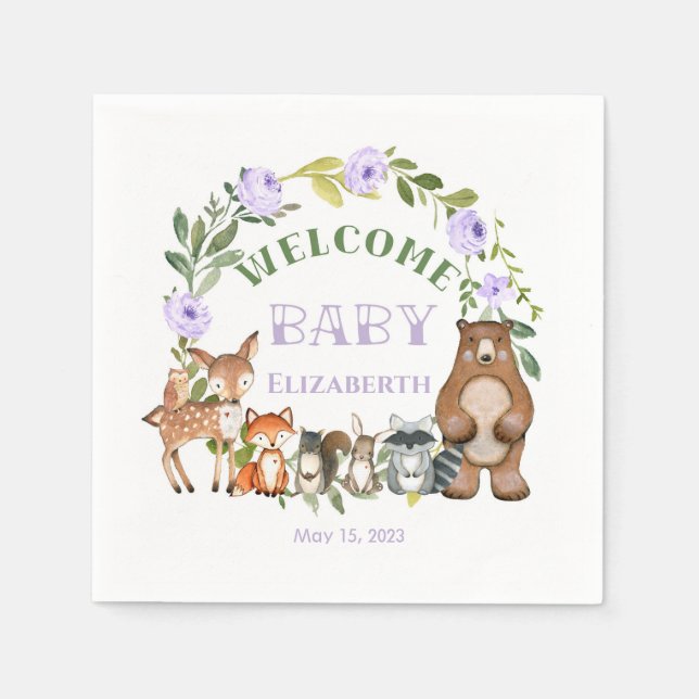 Guardanapo De Papel Woodland Themed Paper Party Napkins Purple (Frente)