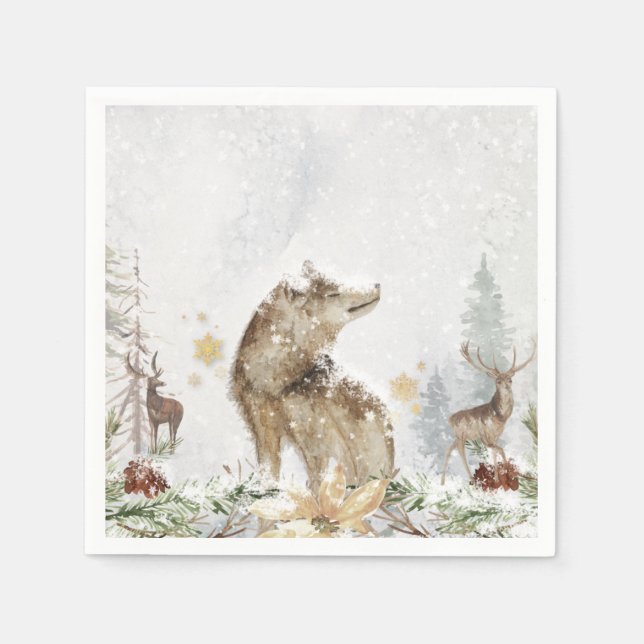 Guardanapo De Papel Woodland Wolf e Deer Forest (Frente)