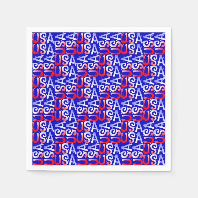 Guardanapo De Papel Word Art USA Text,Blue-PAPKINS DE FESTA (Frente)