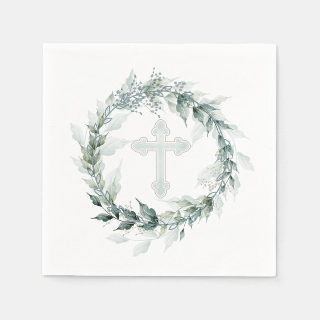 Guardanapo De Papel Wreath Blue Cross Commune Baptism Christening (Frente)