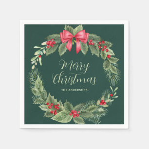 Guardanapo De Papel Wreath de Natal Clássico Verde Nome Napkins