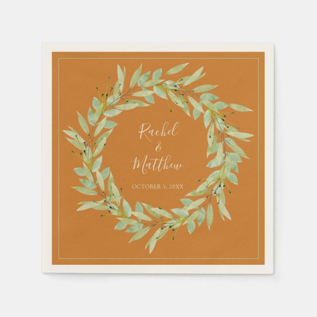 Guardanapo De Papel Wreath Greenery em Ochre Wedding (Frente)