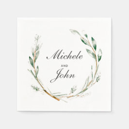 Guardanapo De Papel Wreath Watercolor Nomes de Casamentos Papel Napkin