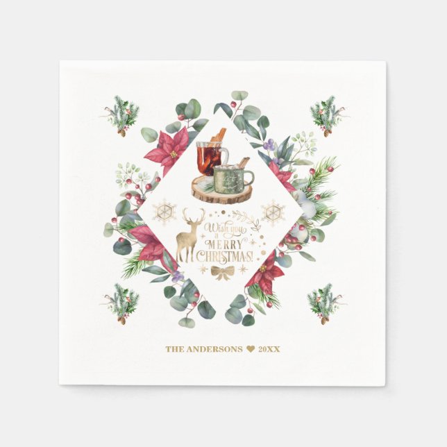 Guardanapo De Papel Wreath Wreath Winter Script Deseje A Você Um Feliz (Frente)